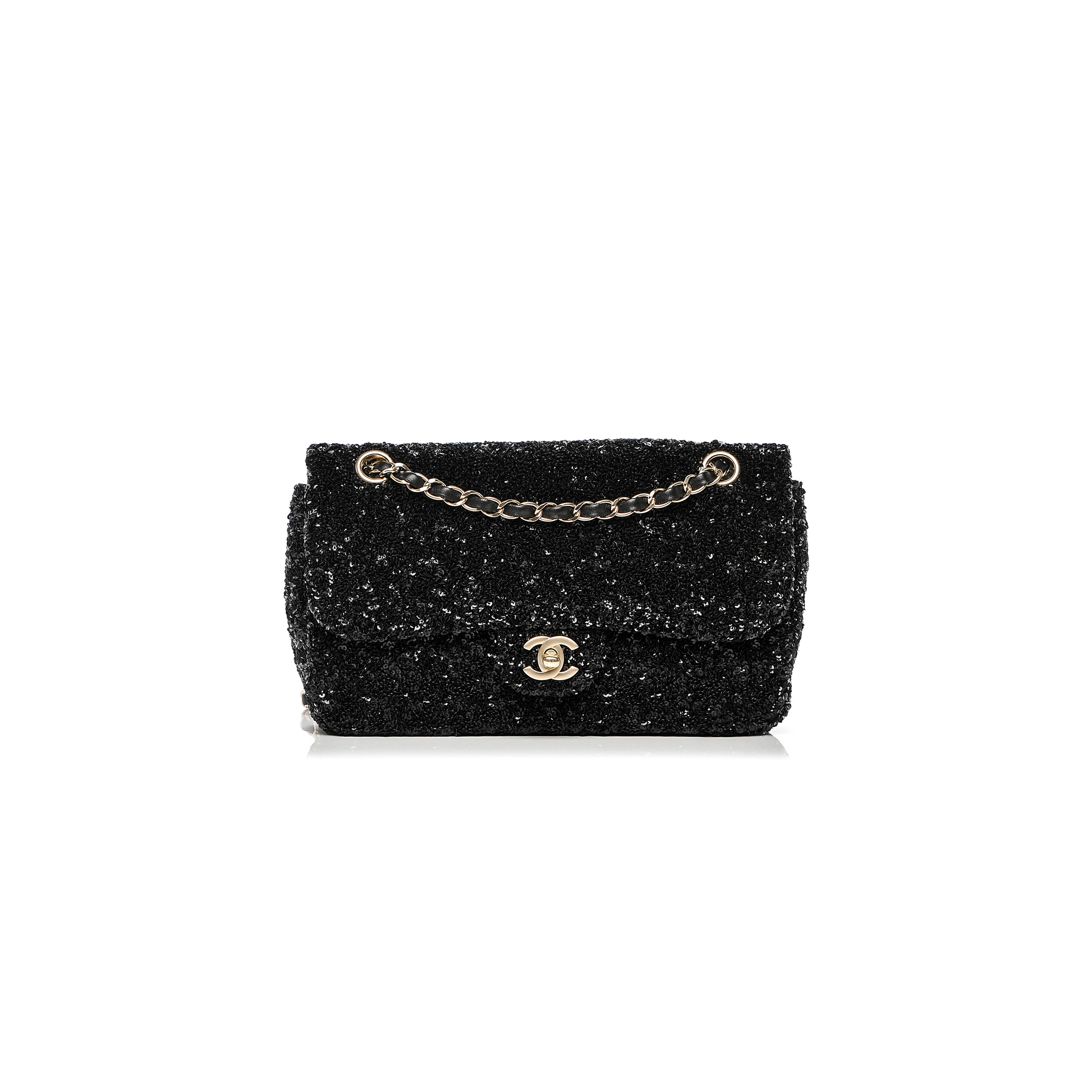 Ch*el sequin embroidered medium flap bag black 189545 (25*16*6cm)